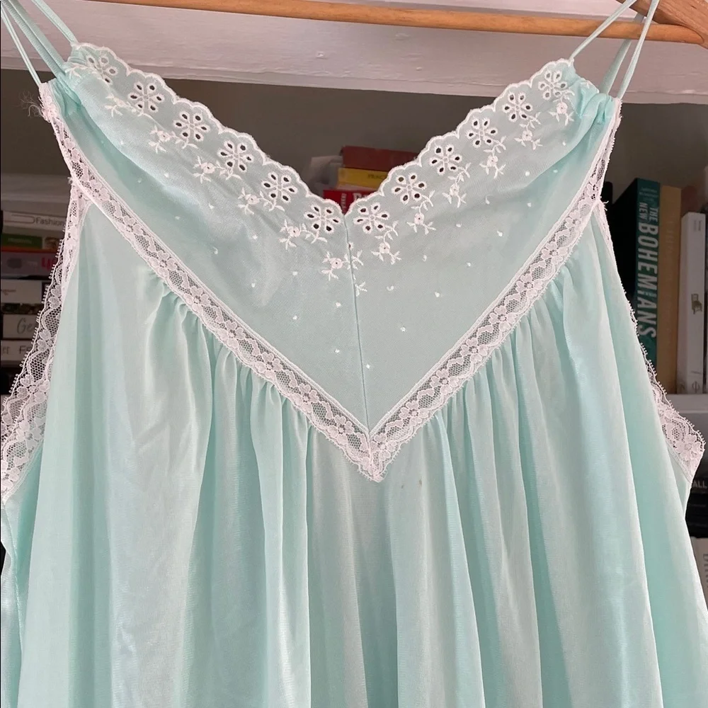 Lace Trim Chemise Nightgown in Light Blue‎ aqua